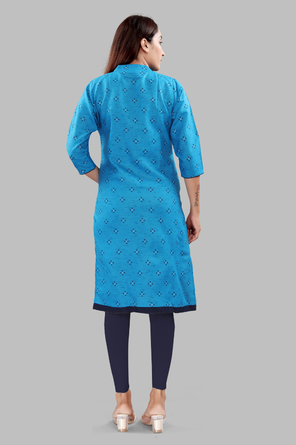 Straight Maternity & Nursing Kurti — Ocean Blue Notch-Neck Printed
