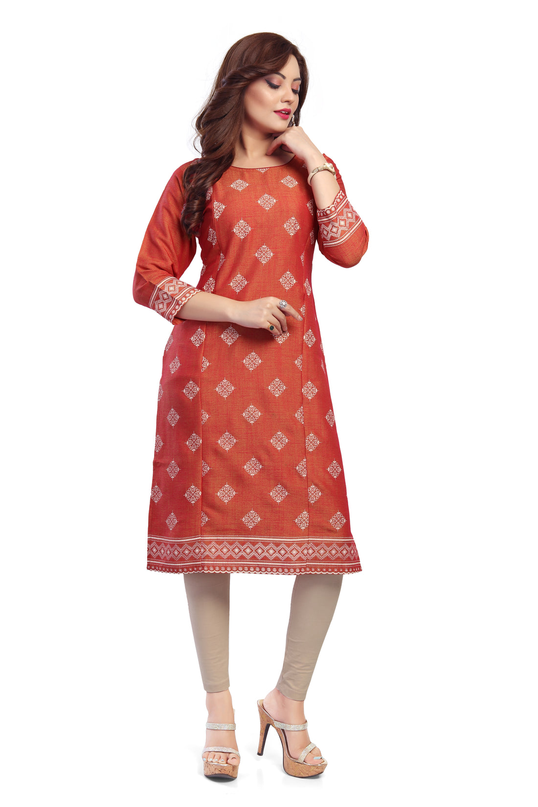 Straight Maternity& Nursing Kurti — Rust Red