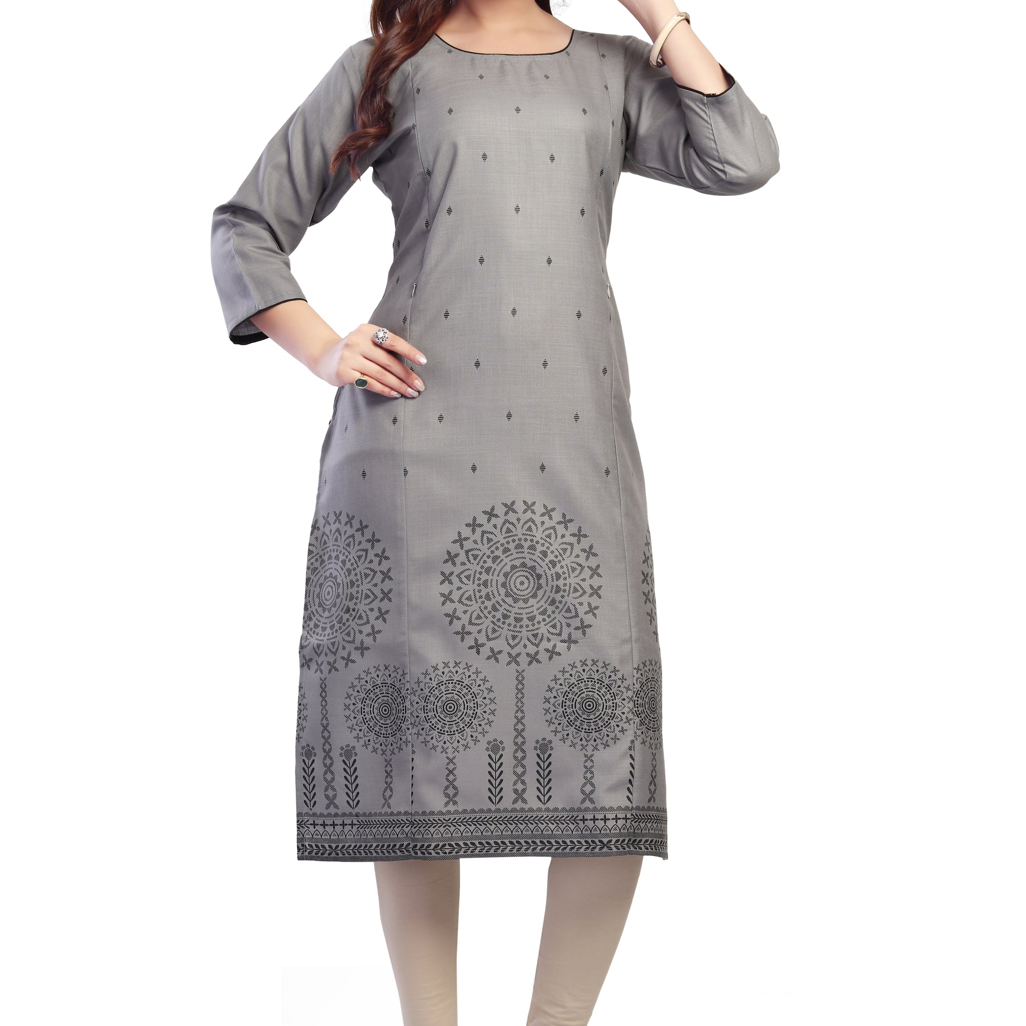Straight Maternity &  Nursing Kurti — Slate Grey Mandala Print