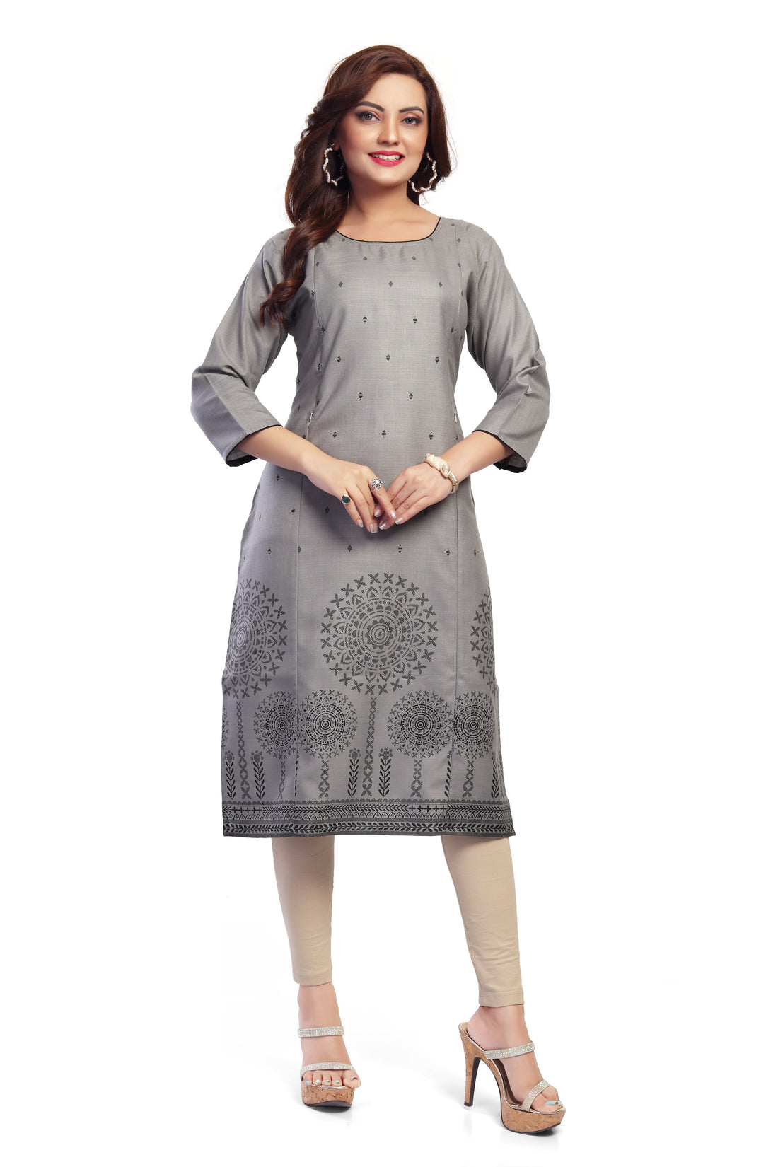 Straight Maternity &  Nursing Kurti — Slate Grey Mandala Print
