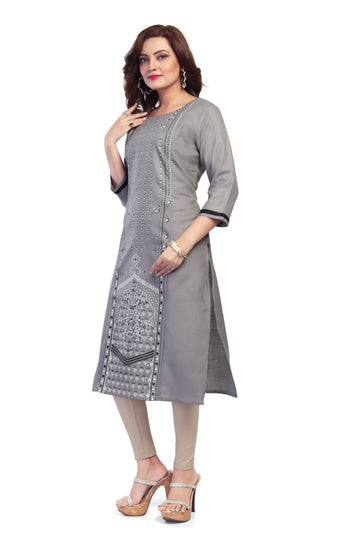 Straight Maternity & Nursing Kurti — Smoke Grey Print