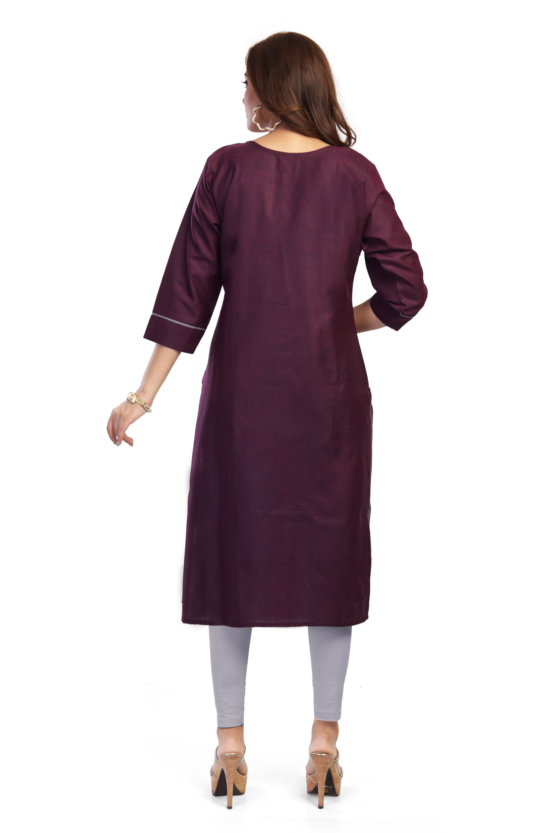 Straight Maternity &  Nursing Kurti — Wine Purple Patch Print