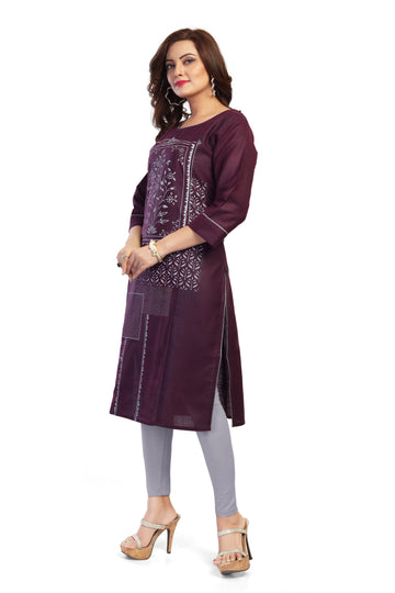 Straight Maternity &  Nursing Kurti — Wine Purple Patch Print