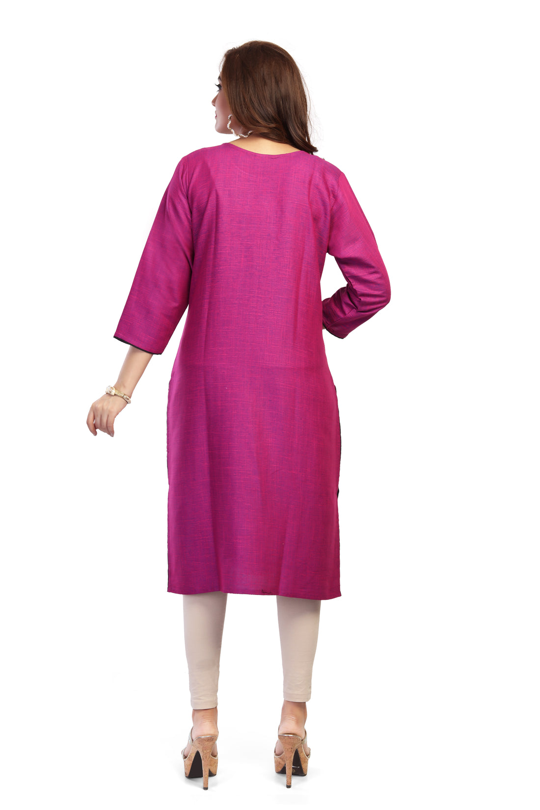 Straight Maternity &amp; Nursing Kurti — Rani Pink Mirror-Work Print