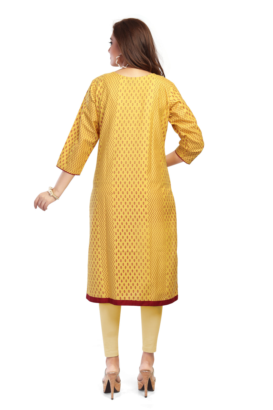 Straight Maternity &  Nursing Kurti — Mustard Yellow Print