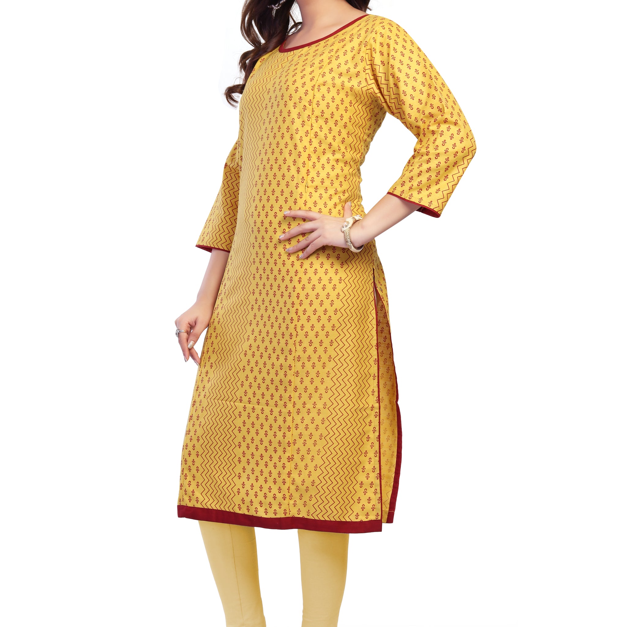 Straight Maternity &  Nursing Kurti — Mustard Yellow Print