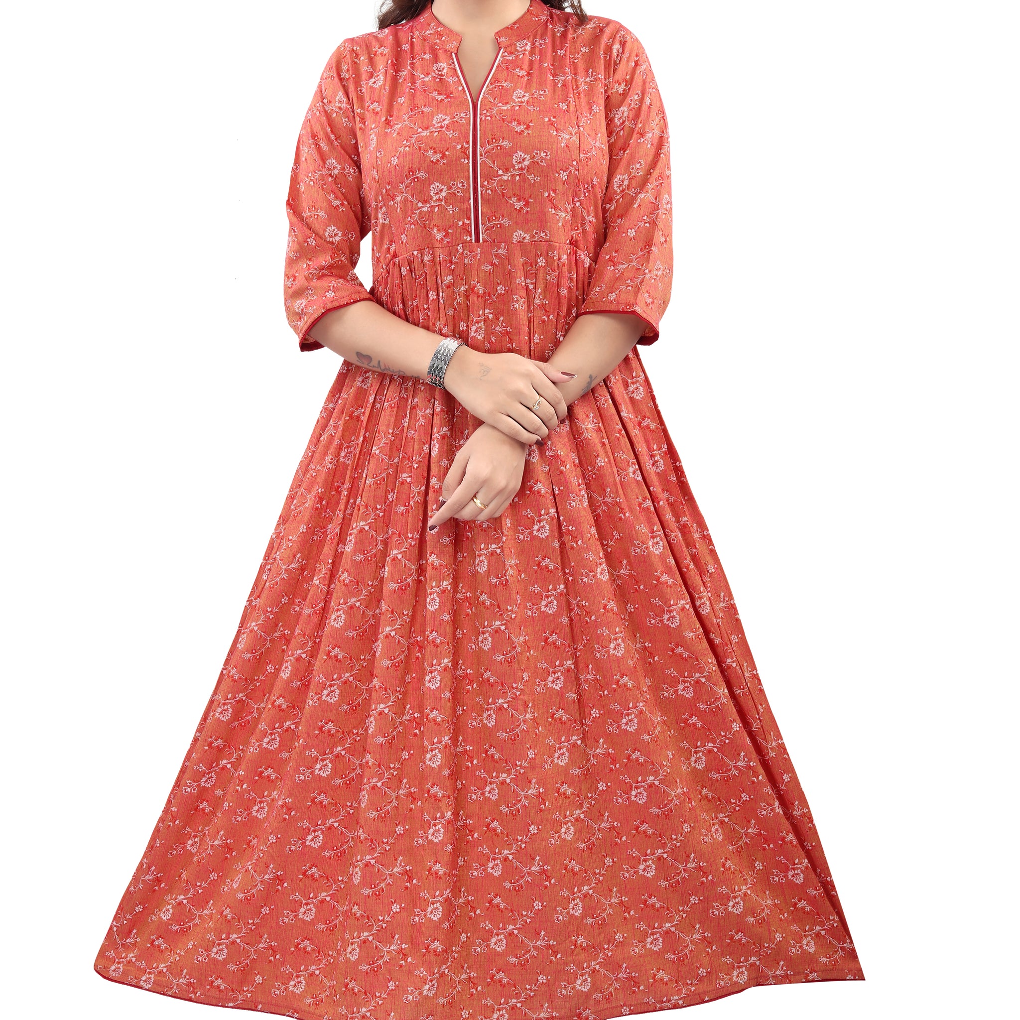 Flared Maternity & Nursing Maxi Dress — Terracotta Floral