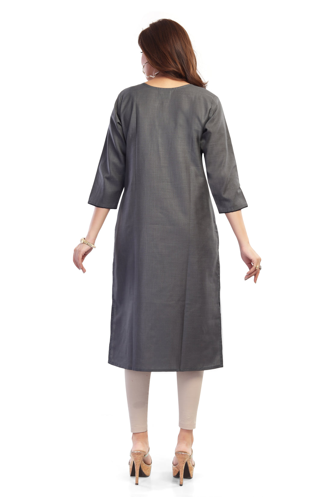 Straight Maternity &  Nursing Kurti — Charcoal Grey Print