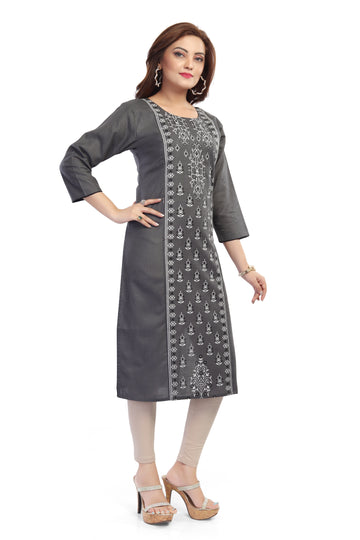 Straight Maternity &  Nursing Kurti — Charcoal Grey Print