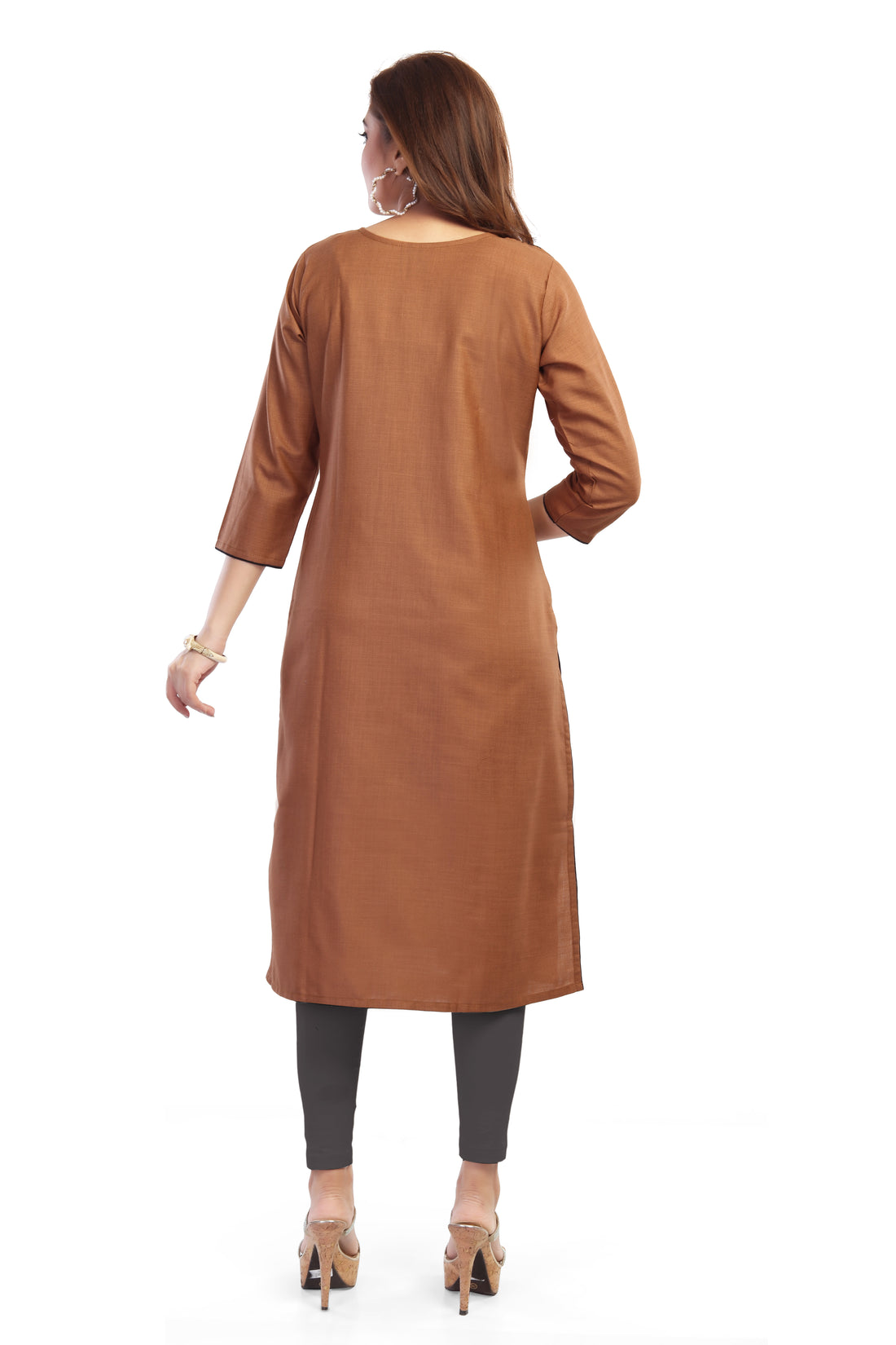 Straight Maternity & Nursing Kurti — Coffee Brown Print