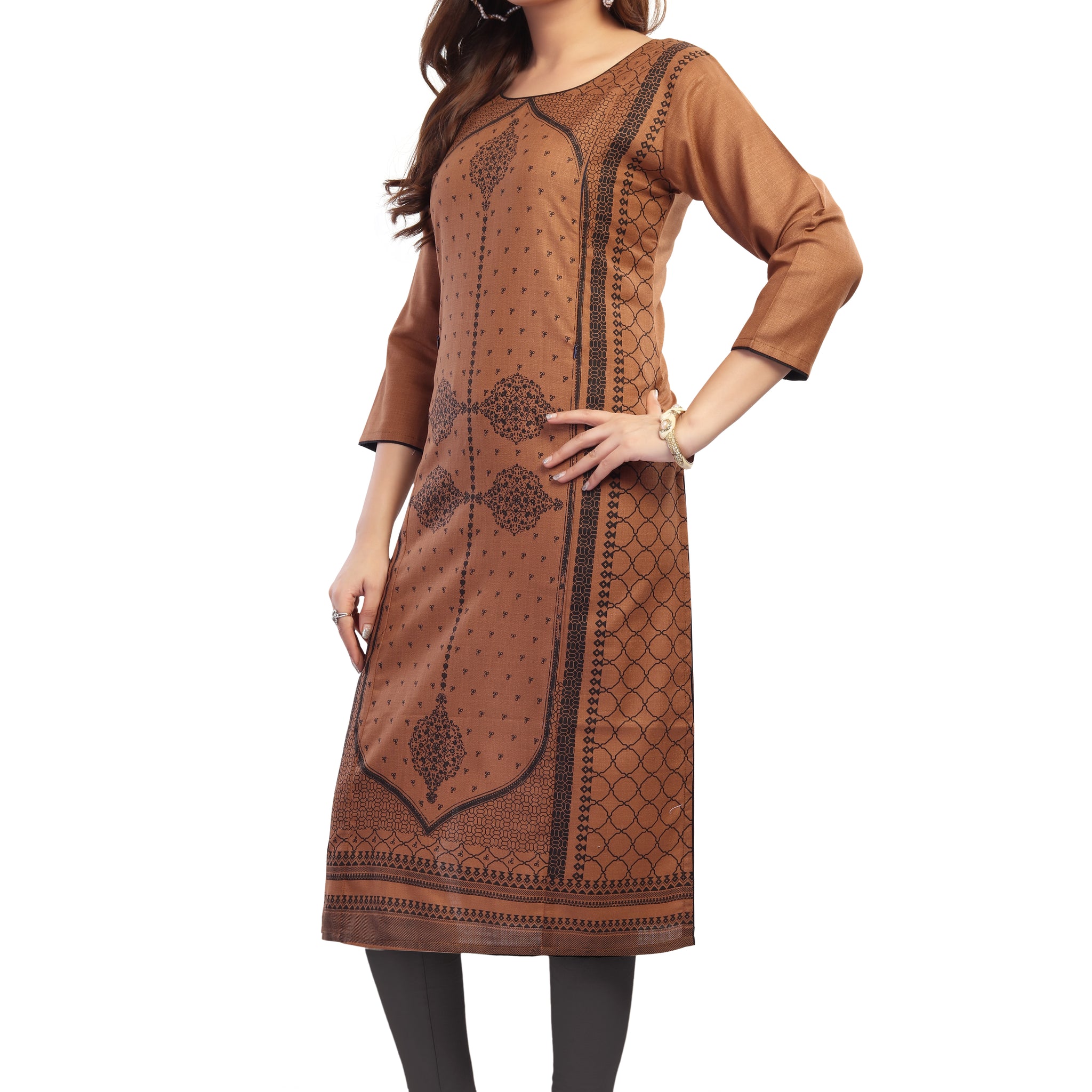 Straight Maternity & Nursing Kurti — Coffee Brown Print