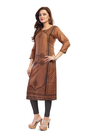 Straight Maternity & Nursing Kurti — Coffee Brown Print