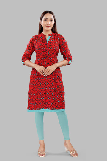 Straight Maternity & Nursing Kurti — Red Ikat