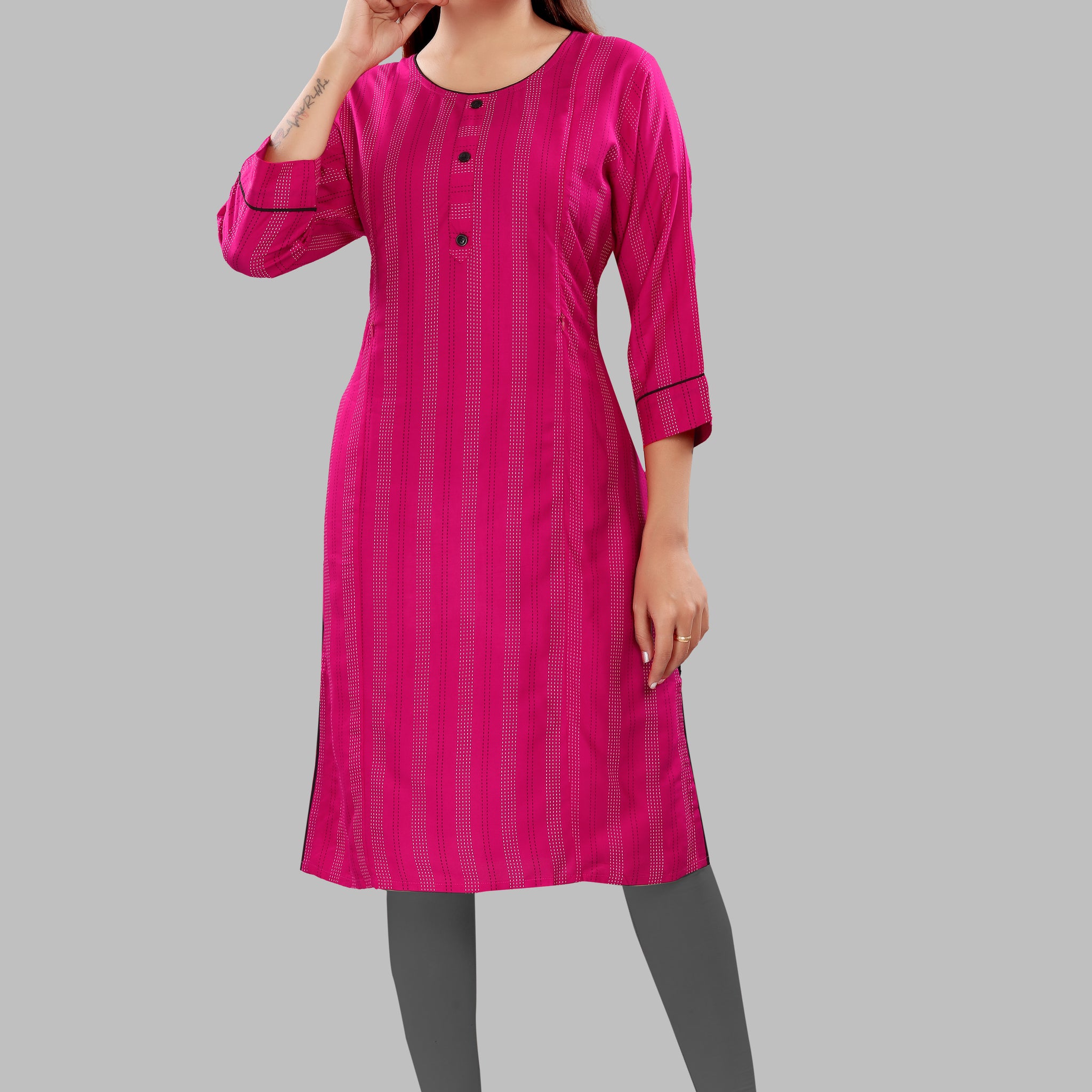 Straight Maternity & Nursing Kurti — Magenta Pink