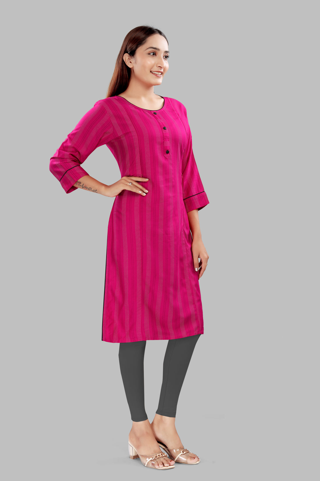 Straight Maternity & Nursing Kurti — Magenta Pink