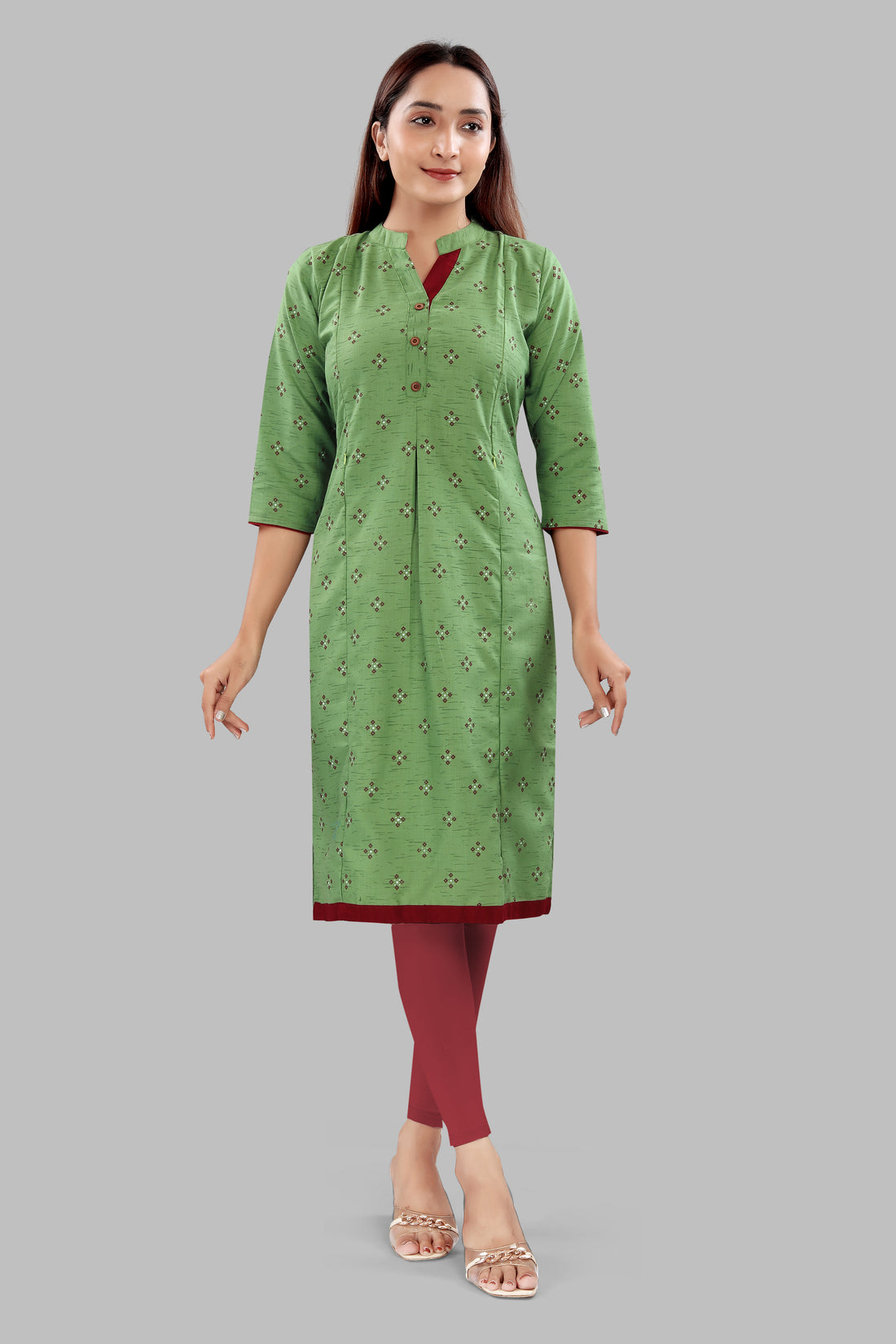 Straight Maternity & Nursing Kurti — Olive Green