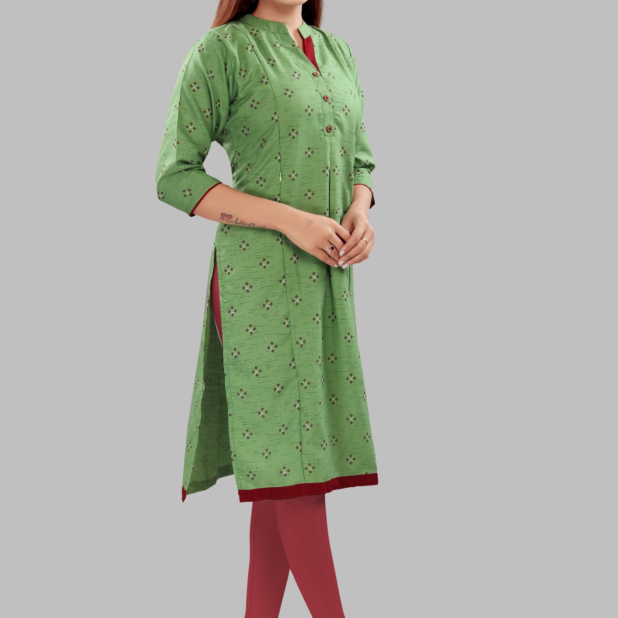 Straight Maternity & Nursing Kurti — Olive Green