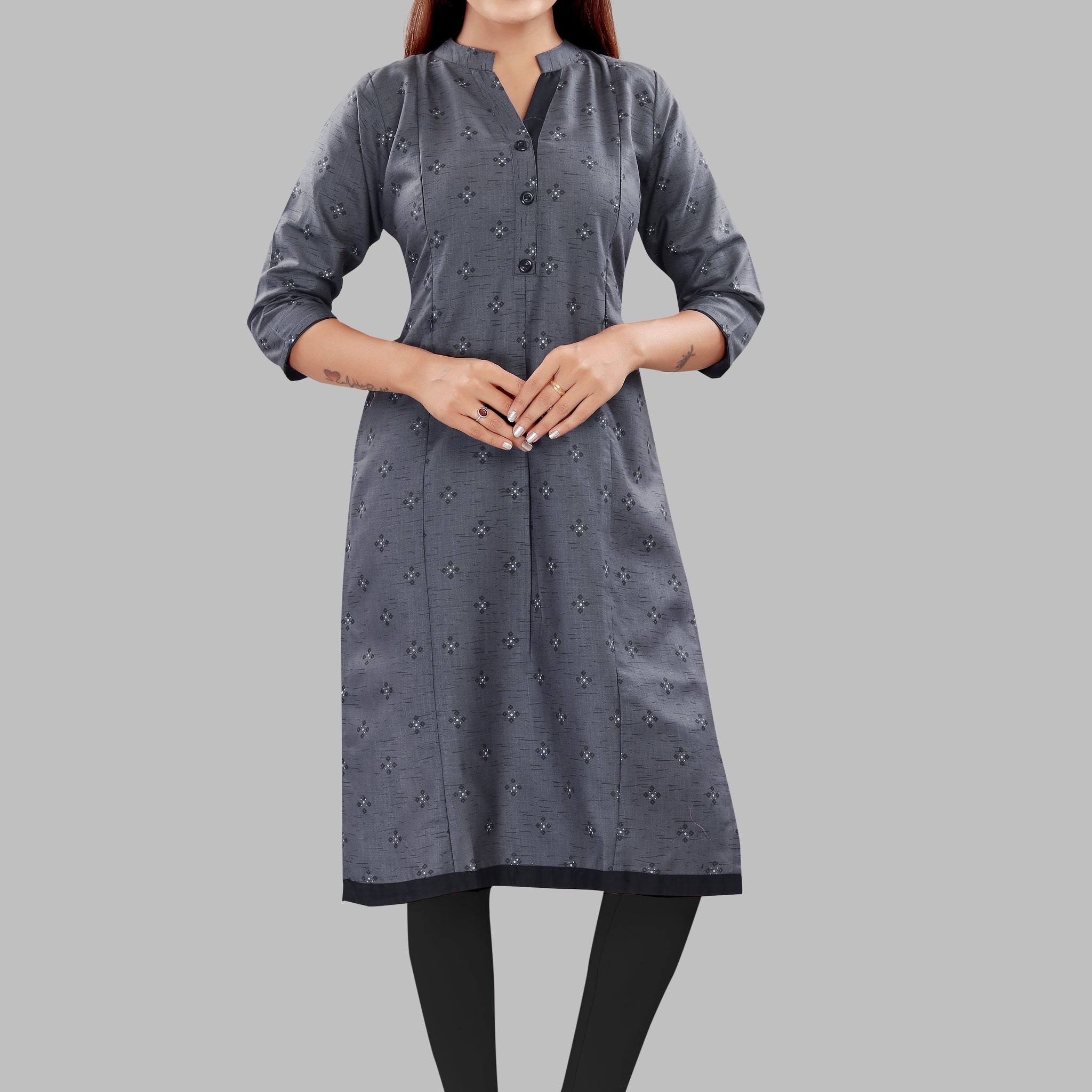 Straight Maternity & Nursing Kurti — Charcoal Grey