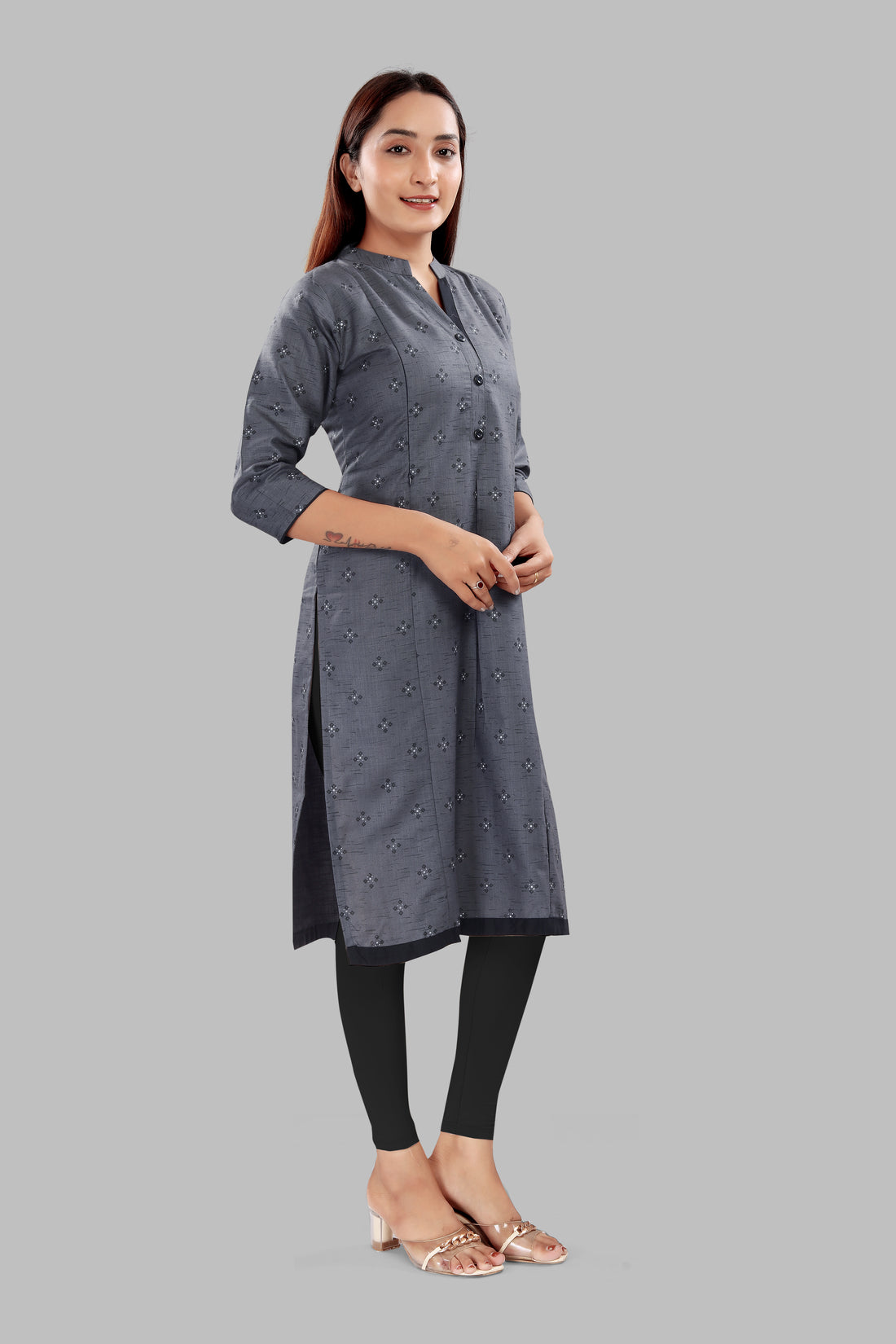 Straight Maternity & Nursing Kurti — Charcoal Grey