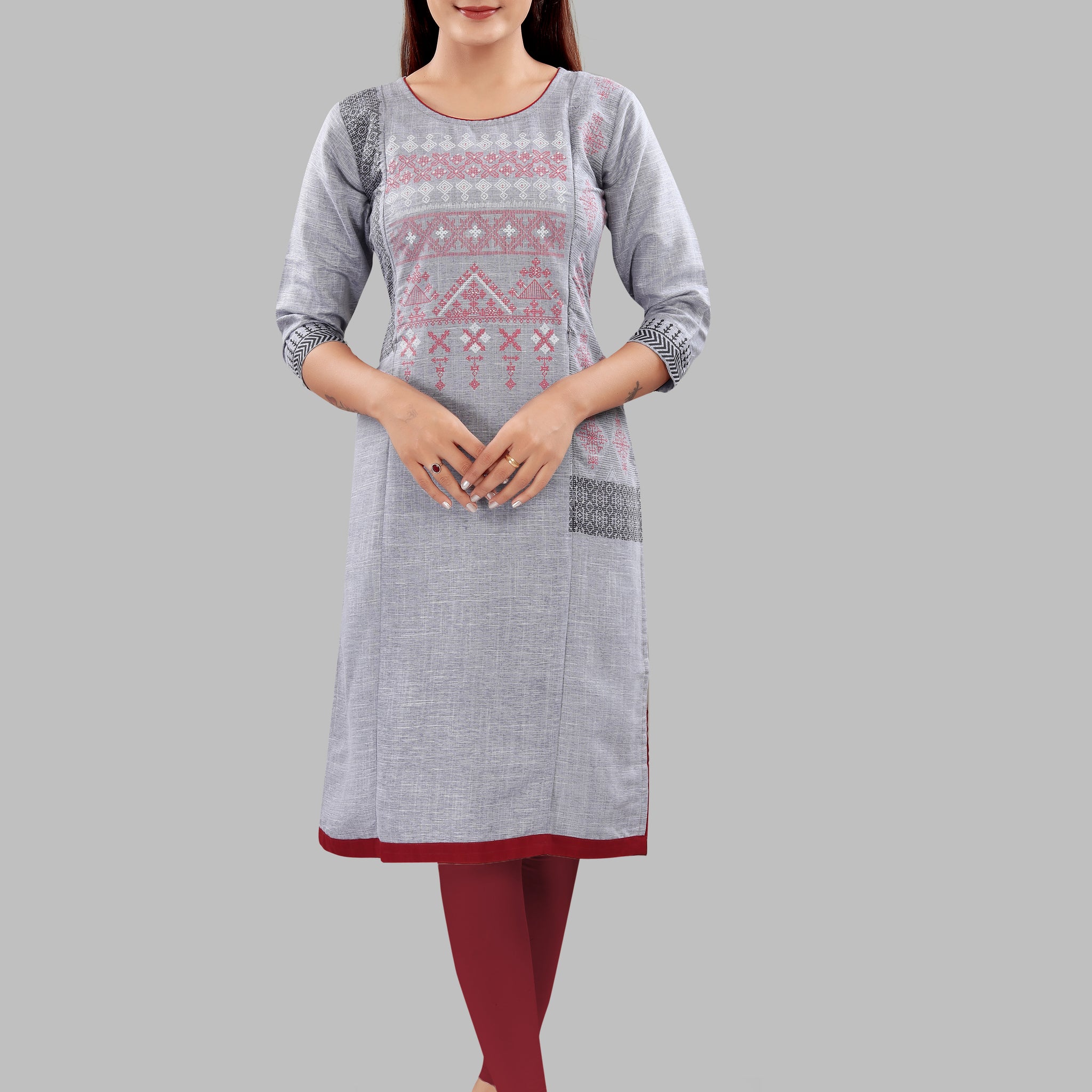 Straight Maternity & Nursing Kurti — Cool Grey