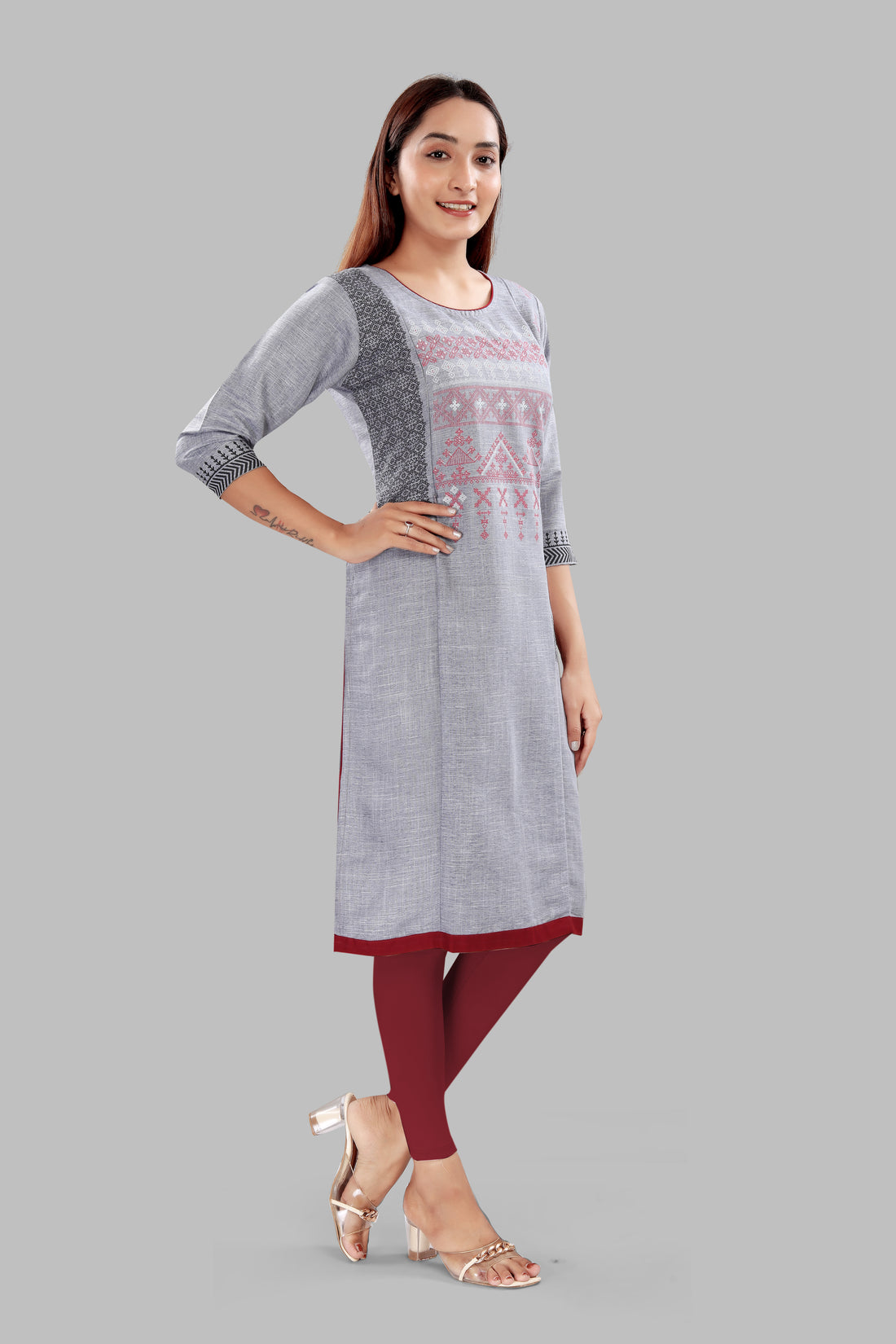 Straight Maternity & Nursing Kurti — Cool Grey