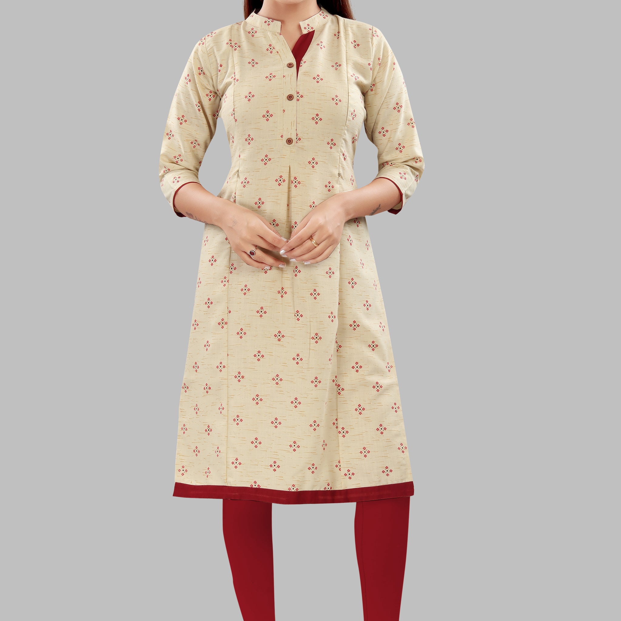 Straight Maternity & Nursing Kurti — Sand Beige Print