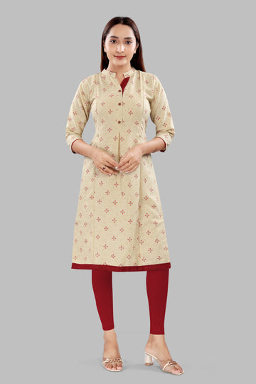Straight Maternity & Nursing Kurti — Sand Beige Print
