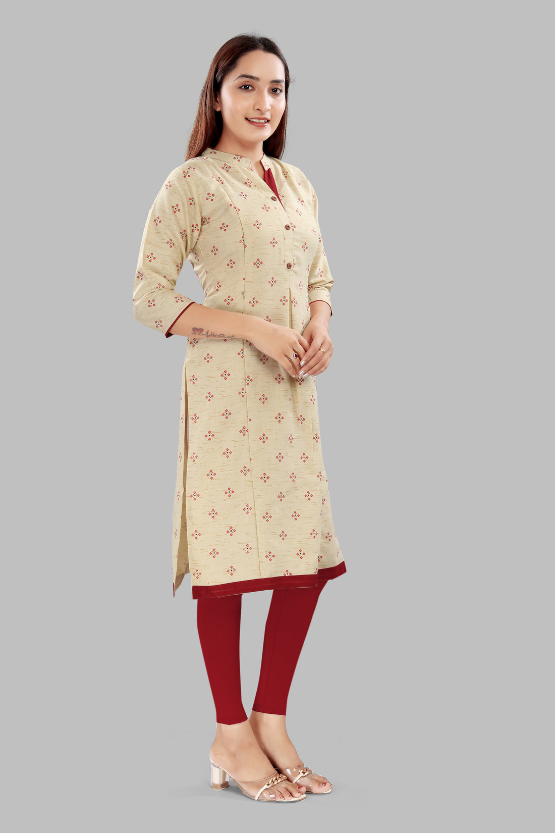 Straight Maternity & Nursing Kurti — Sand Beige Print