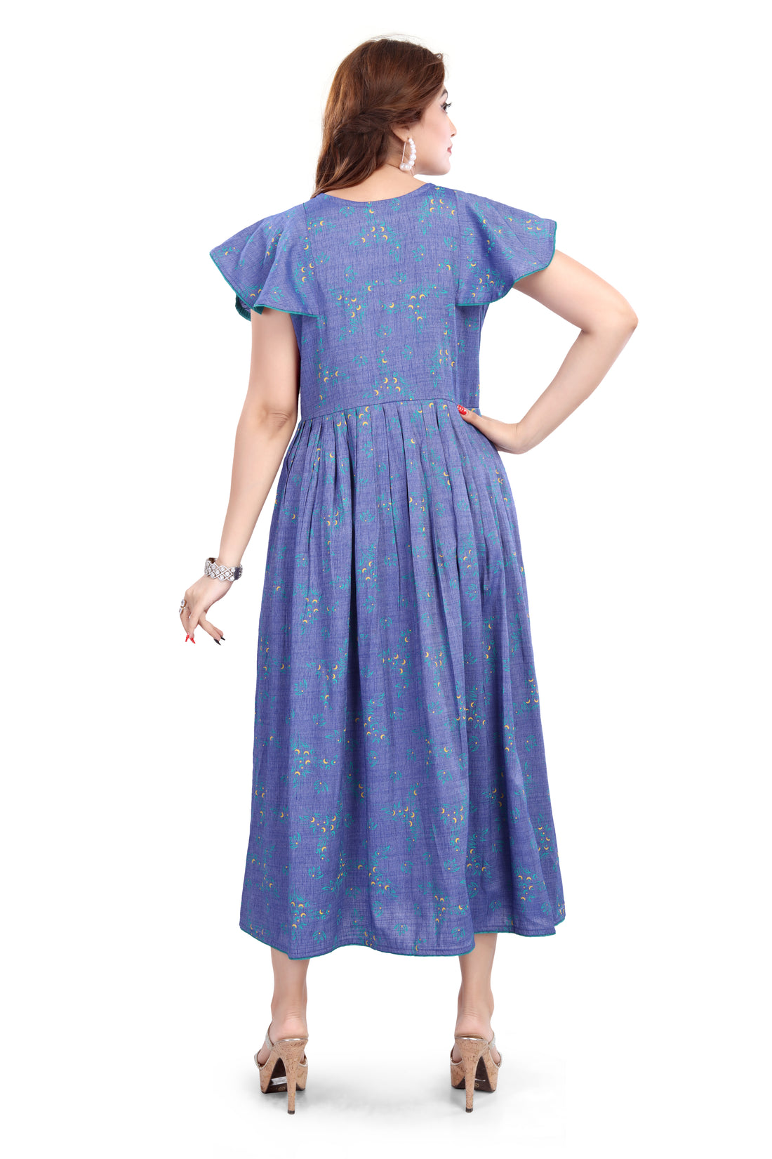 Blue Flutter Sleeves with Gathered Waist