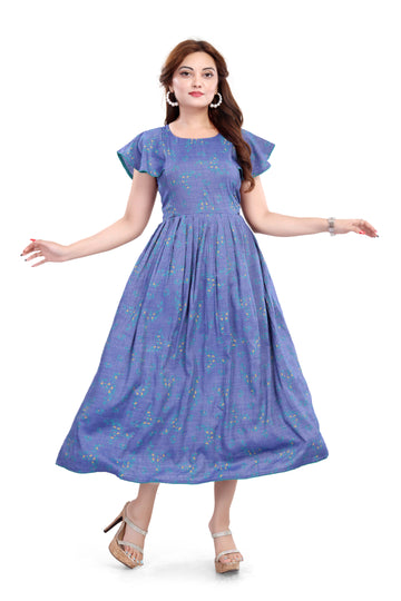 Blue Flutter Sleeves with Gathered Waist