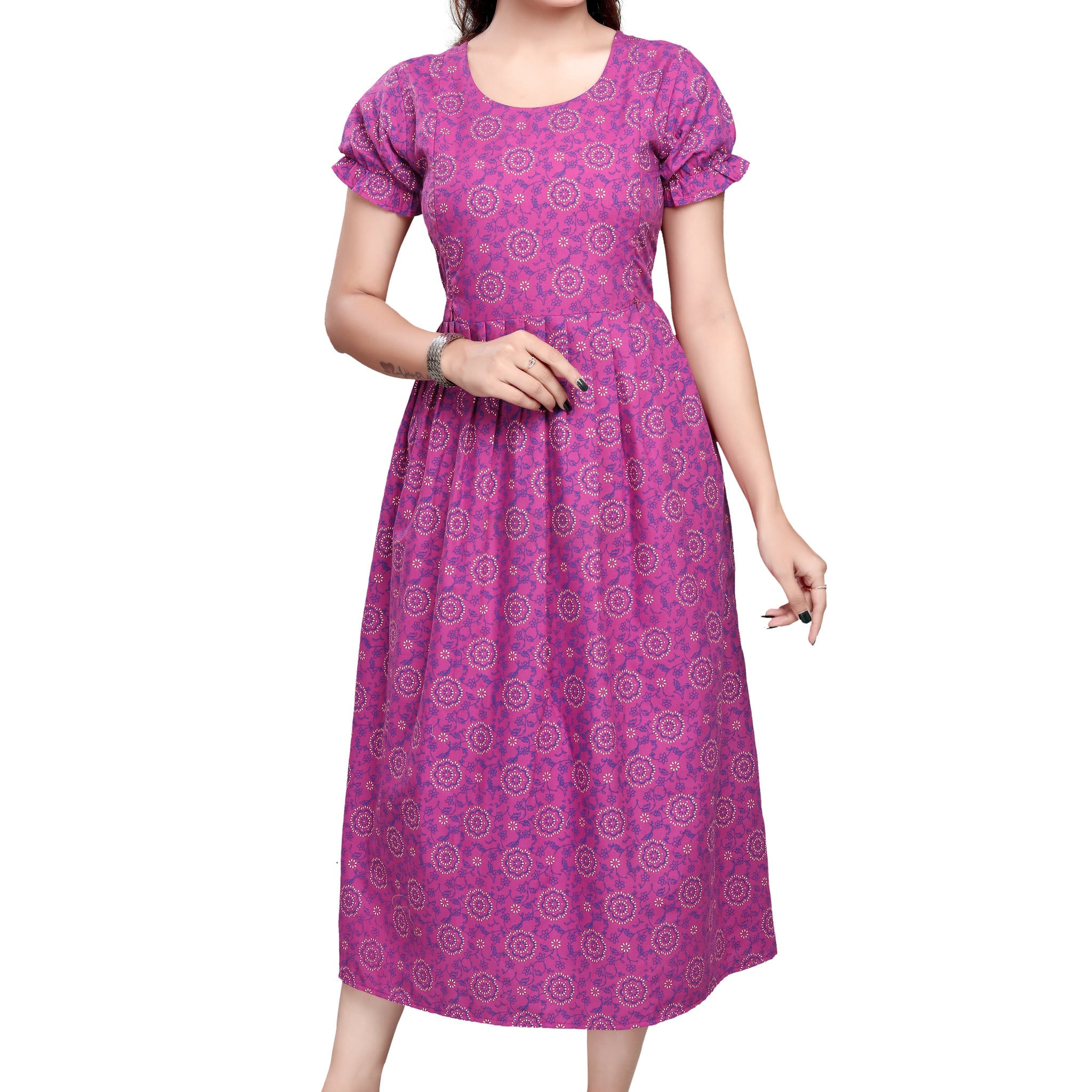 Purple Mandala Printed Cotton Dress
