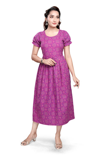Purple Mandala Printed Cotton Dress