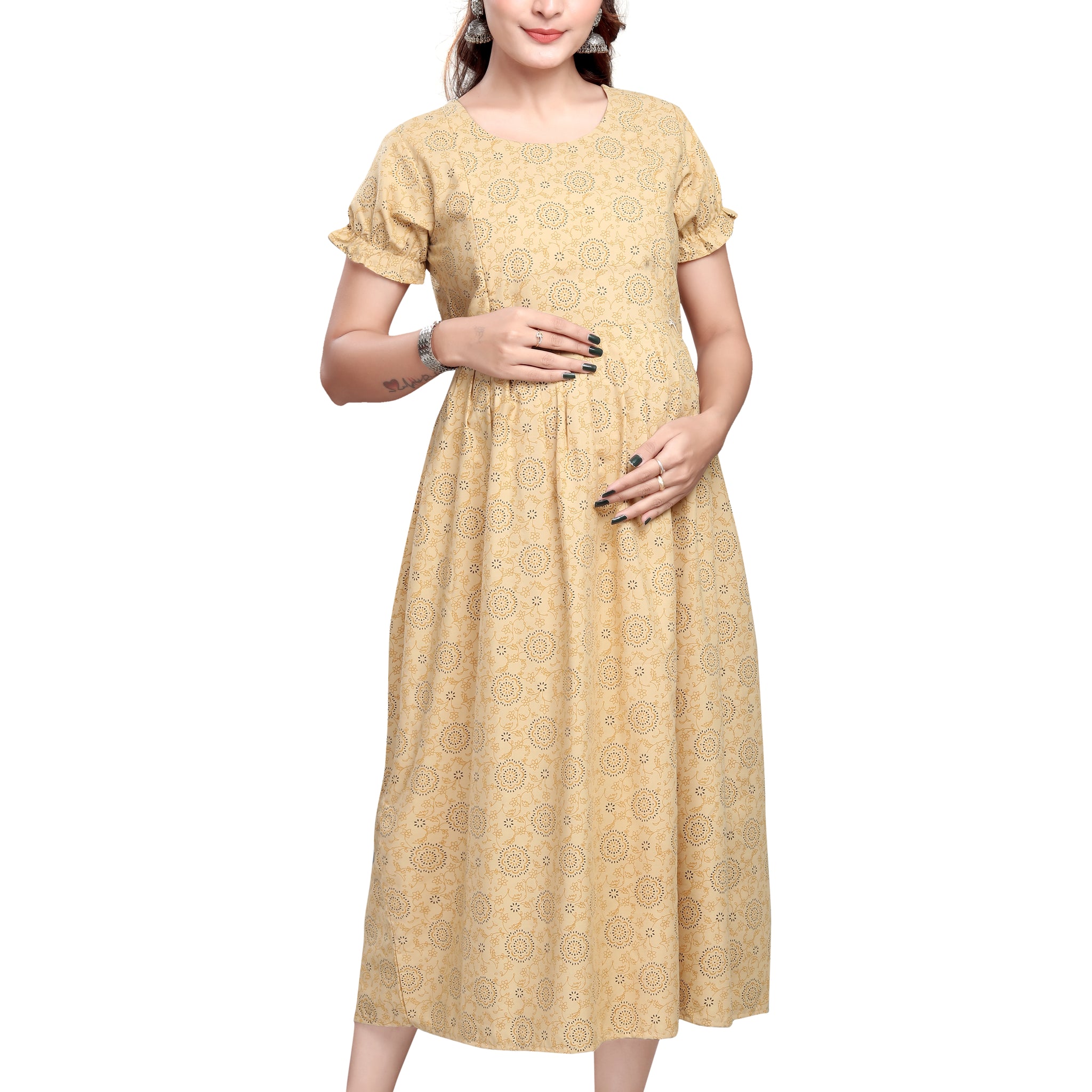 Yellow Printed Cotton Kurti