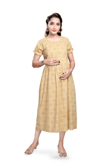 Yellow Printed Cotton Kurti