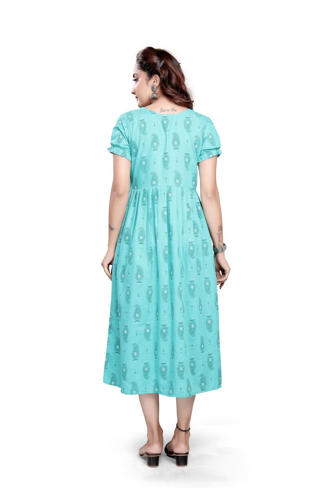 Elegant Printed Cotton Kurti Sky Blue