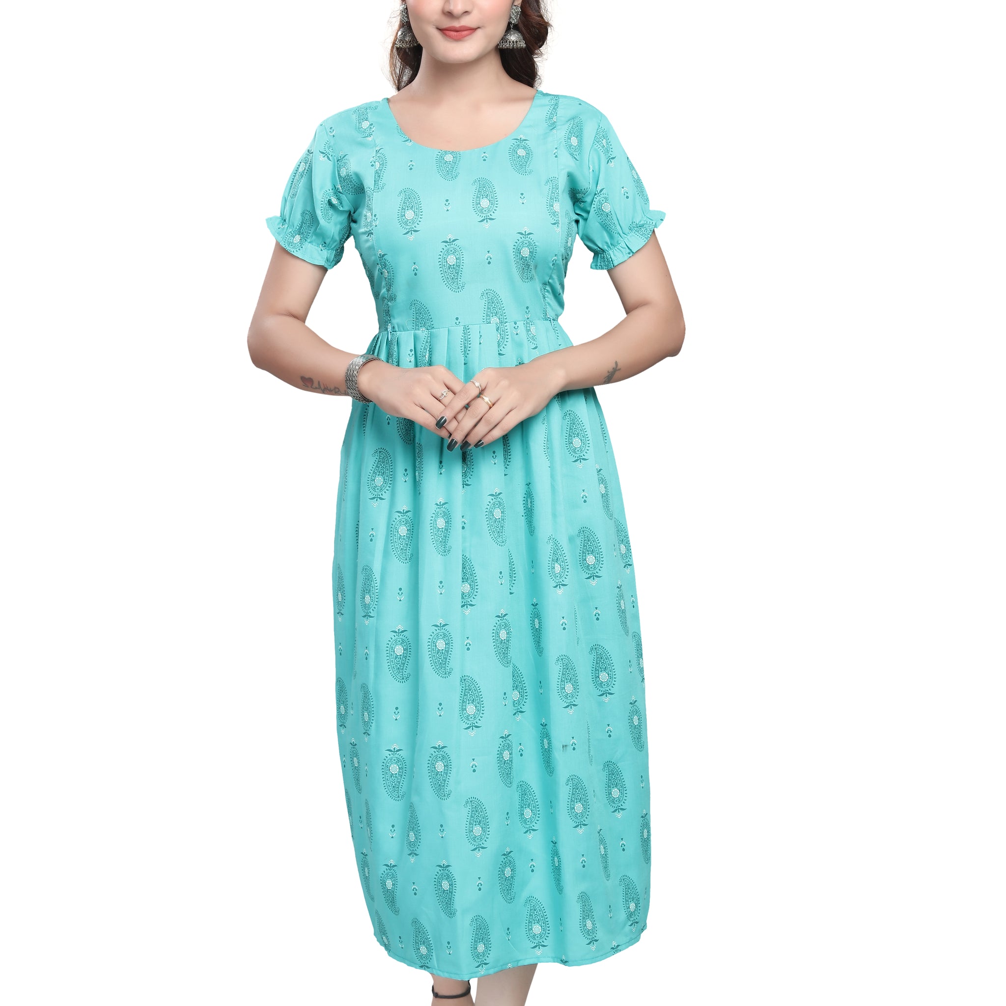 Elegant Printed Cotton Kurti Sky Blue