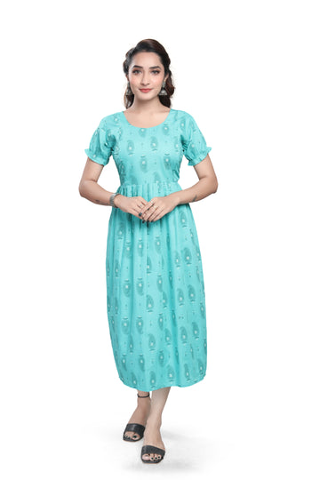 Elegant Printed Cotton Kurti Sky Blue