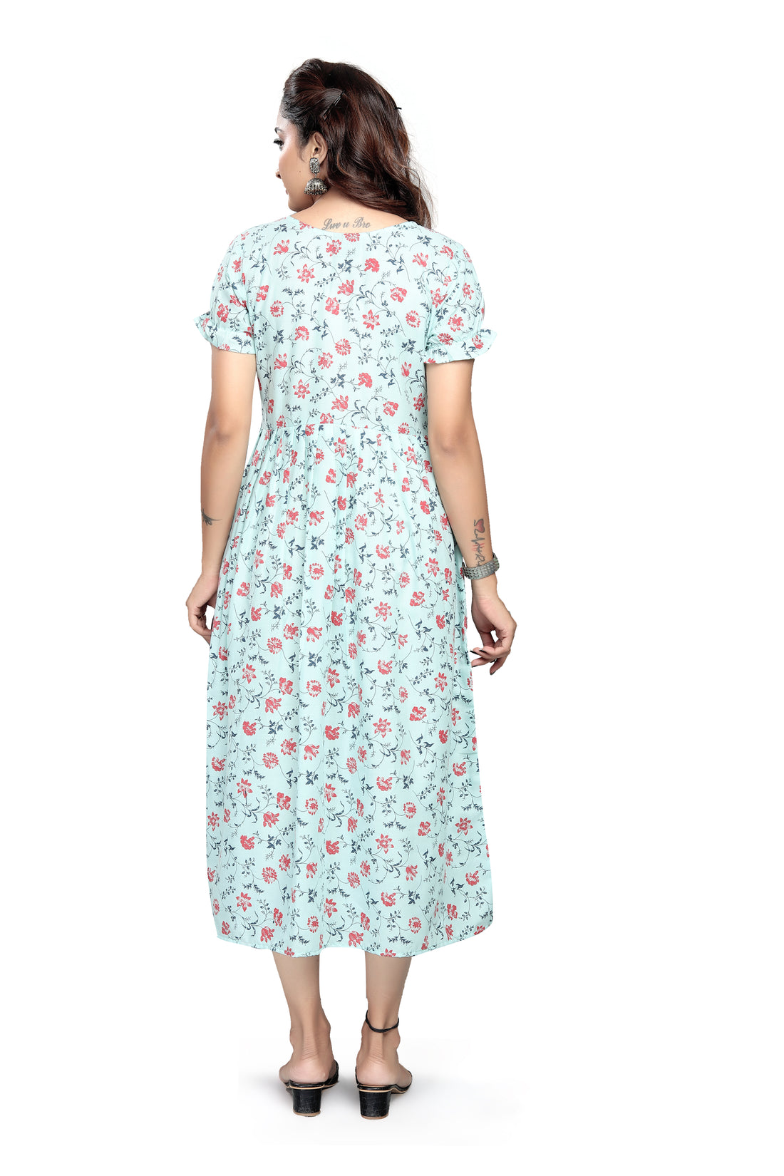 Maternity & Nursing Midi Dress — Light Blue Floral