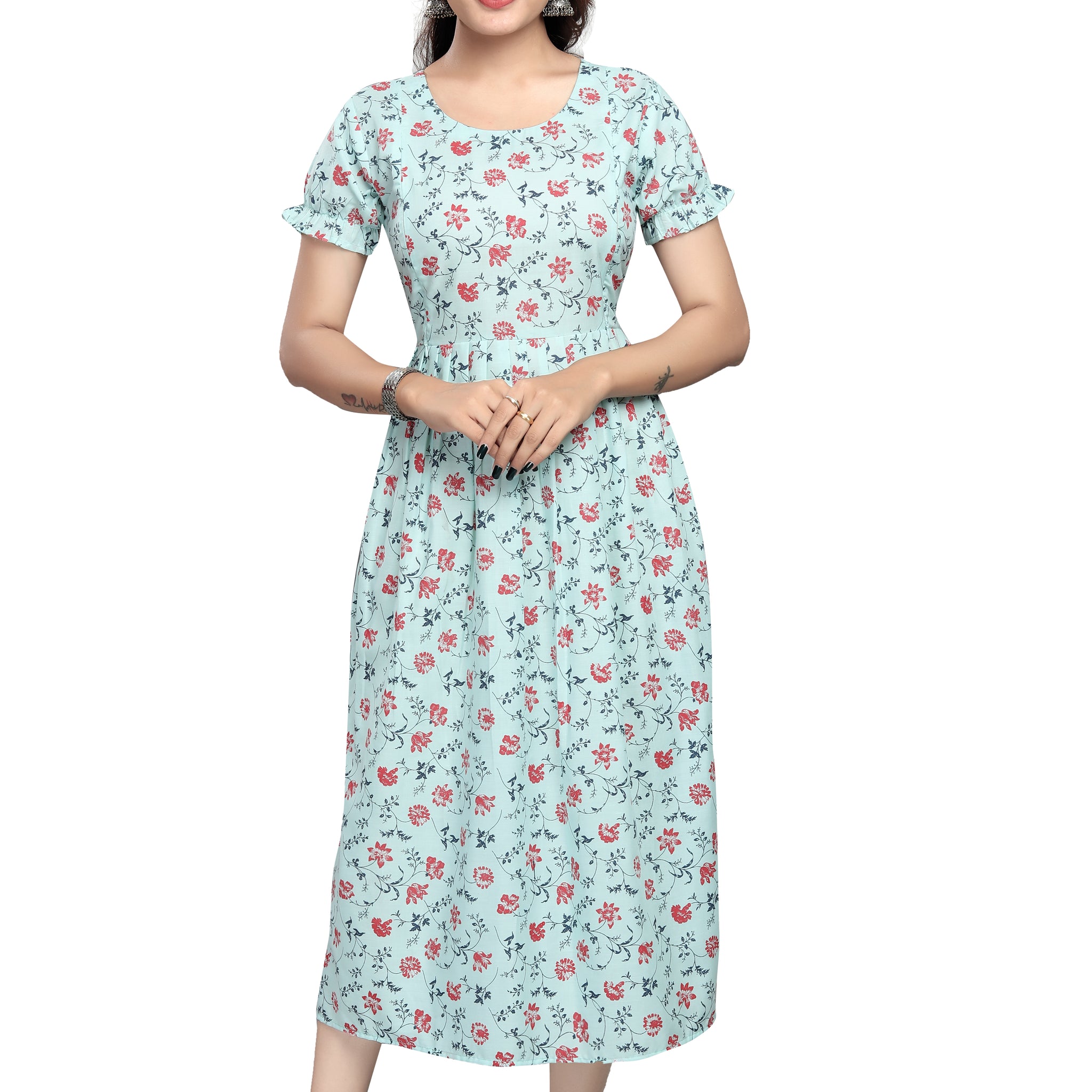 Maternity & Nursing Midi Dress — Light Blue Floral