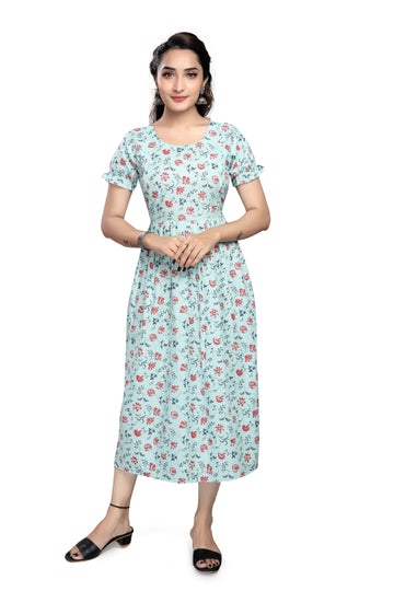 Maternity & Nursing Midi Dress — Light Blue Floral