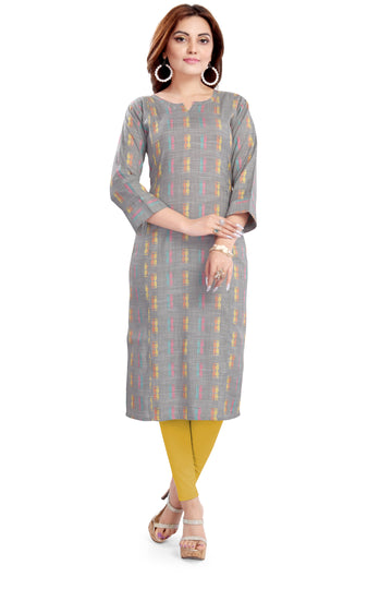 Grey Printed Straight with Notch Neck