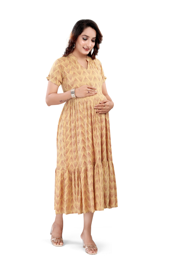 Mustard Yellow Printed with Ruffle Sleeves