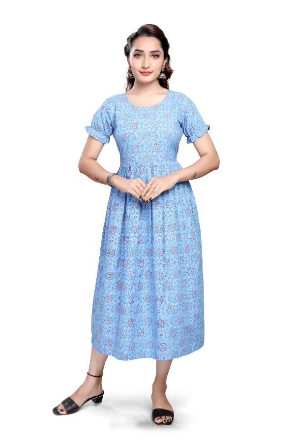 Sky Blue Round-Neck with All-Over Floral Print