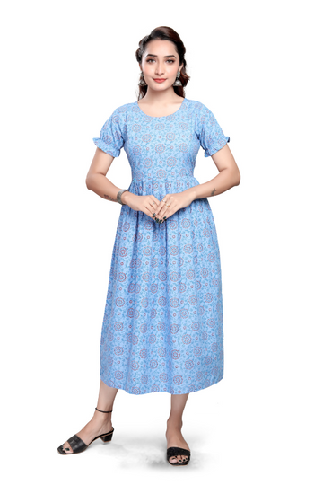 Sky Blue Round-Neck with All-Over Floral Print
