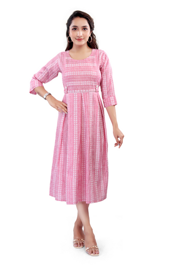 Pink Striped Maternity Midi