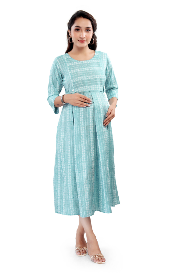 Mint Green Striped Maternity Midi