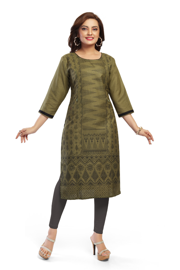Olive Green Straight with Geometric Print