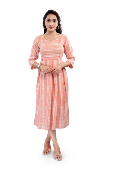 Peach Striped A-Line with Waist Buttons