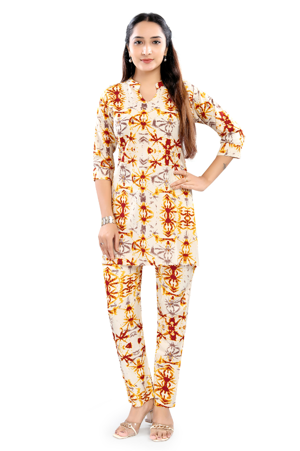 Cream &amp; Rust Ikat Print