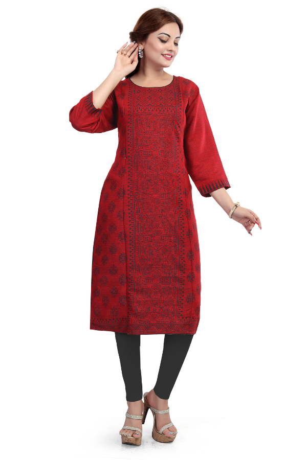Red Printed Straight Fit
